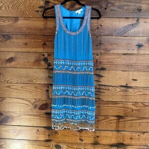 Frock and Frill Turquoise Beaded Dress - Size 2 US 6 UK